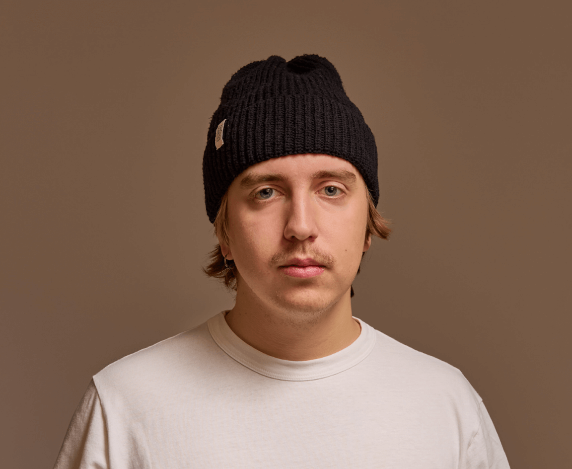 Hemp beanie in use