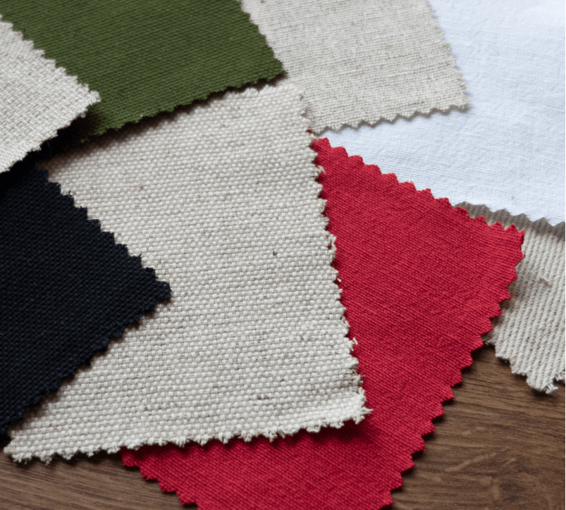 Set of hemp-cotton fabric samples
