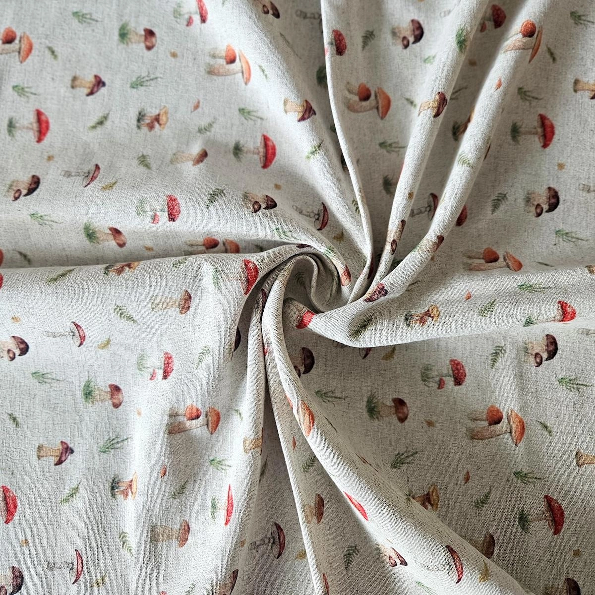Cotton-hemp fabric PRINT “MUSHROOMS” – PLAIN weave (3 m)