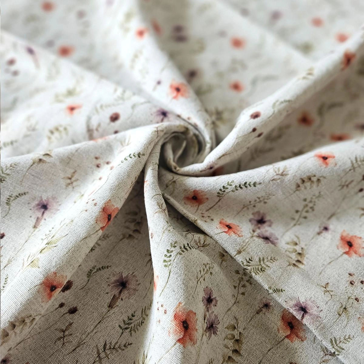 Cotton-hemp fabric PRINT “FLOWERS” – PLAIN weave (1 m)