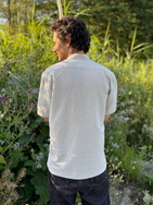 Men's short sleeve Polish Hemp natural shirt with stand-up collar