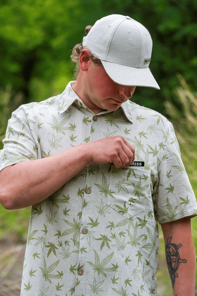Short-sleeved cotton-hemp printed shirt