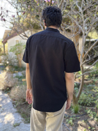 Men's short sleeve black shirt with stand-up collar