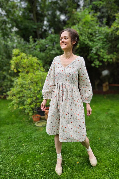 Cotton and hemp dress with floral pattern