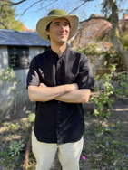 Men's short sleeve black shirt with stand-up collar