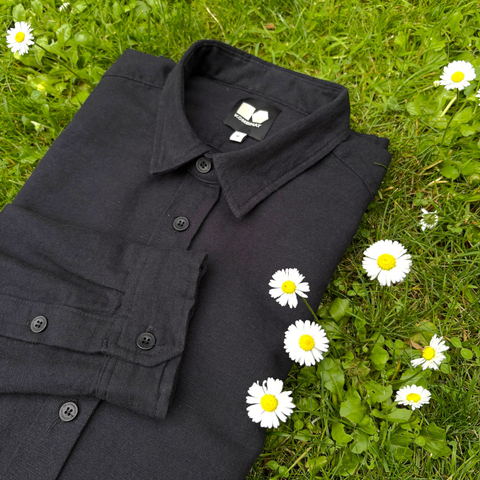 Men's black long-sleeved cotton and hemp shirt