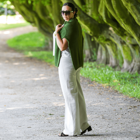Women cotton-hemp pants with elastic waistband