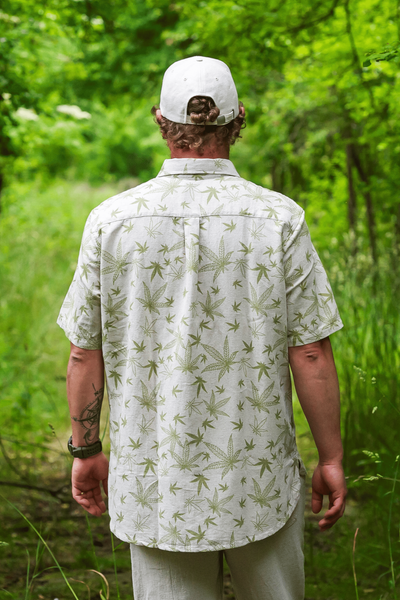 Short-sleeved cotton-hemp printed shirt