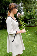 Cotton and hemp dress with black trim