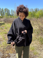 Cotton and hemp black kimono