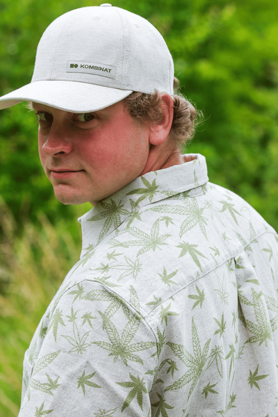Short-sleeved cotton-hemp printed shirt