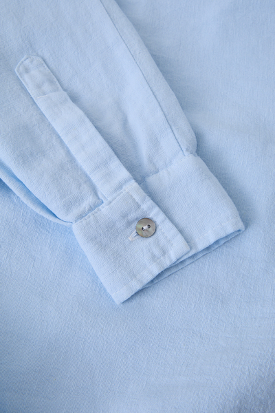 Women's sky blue cotton-hemp shirt