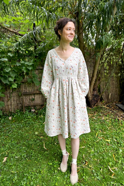 Cotton and hemp dress with floral pattern