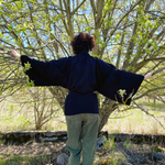 Cotton and hemp black kimono