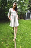 Cotton and hemp dress with red trim