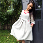 Cotton and hemp dress with red trim