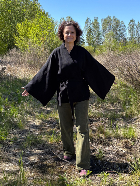 Kimono bawełniano-konopne czarne