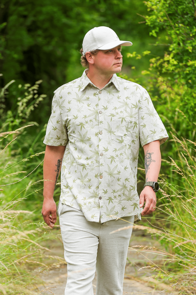 Short-sleeved cotton-hemp printed shirt