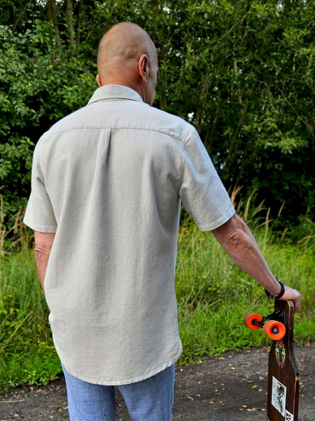 Short-sleeved cotton and hemp shirt, natural