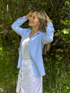 Women's sky blue cotton-hemp shirt