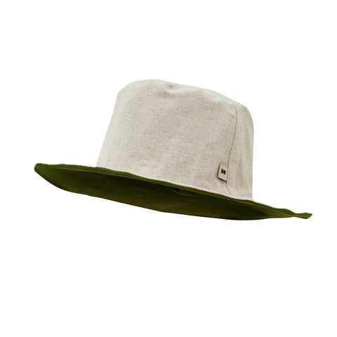 Double-sided cotton-hemp hat - green-natural color