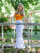 Women cotton-hemp pants with elastic waistband