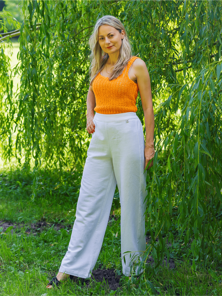 Women cotton-hemp pants with elastic waistband