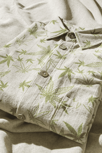Short-sleeved cotton-hemp printed shirt