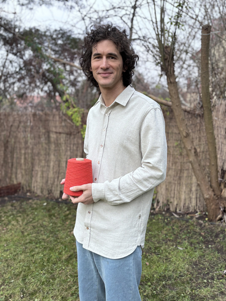 Men's long-sleeved cotton and hemp shirt