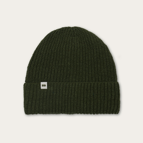 Hemp-cotton beanie with a small logo (olive)