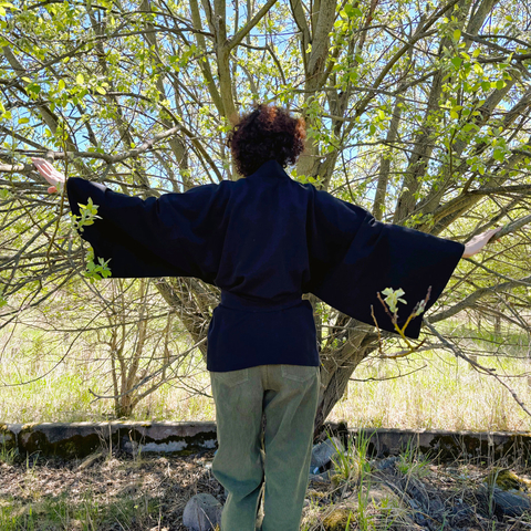 Kimono bawełniano-konopne czarne