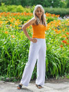 Women cotton-hemp pants with elastic waistband