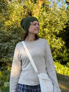 Thin knit hemp-cotton beanie, olive