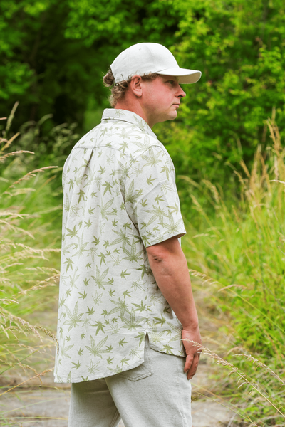 Short-sleeved cotton-hemp printed shirt