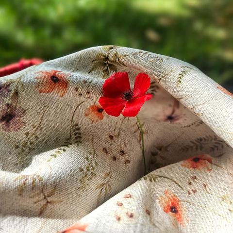 Cotton-hemp fabric PRINT “FLOWERS” – PLAIN weave (1 m)