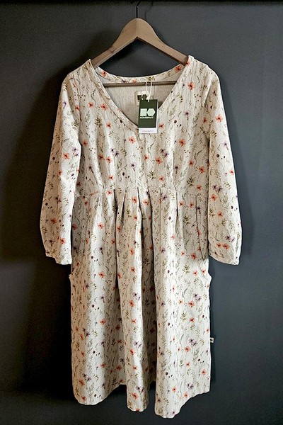 Cotton and hemp dress with floral pattern