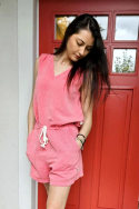 Red women's collection T-shirt with shorts