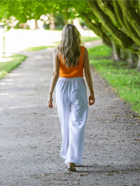 Women cotton-hemp pants with elastic waistband