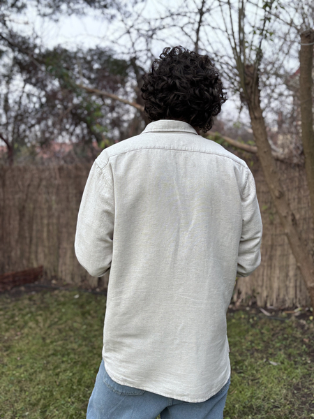 Men's long-sleeved cotton and hemp shirt