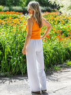 Women cotton-hemp pants with elastic waistband