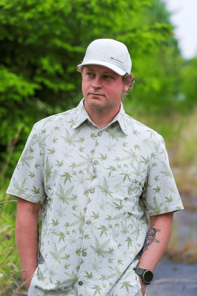 Short-sleeved cotton-hemp printed shirt