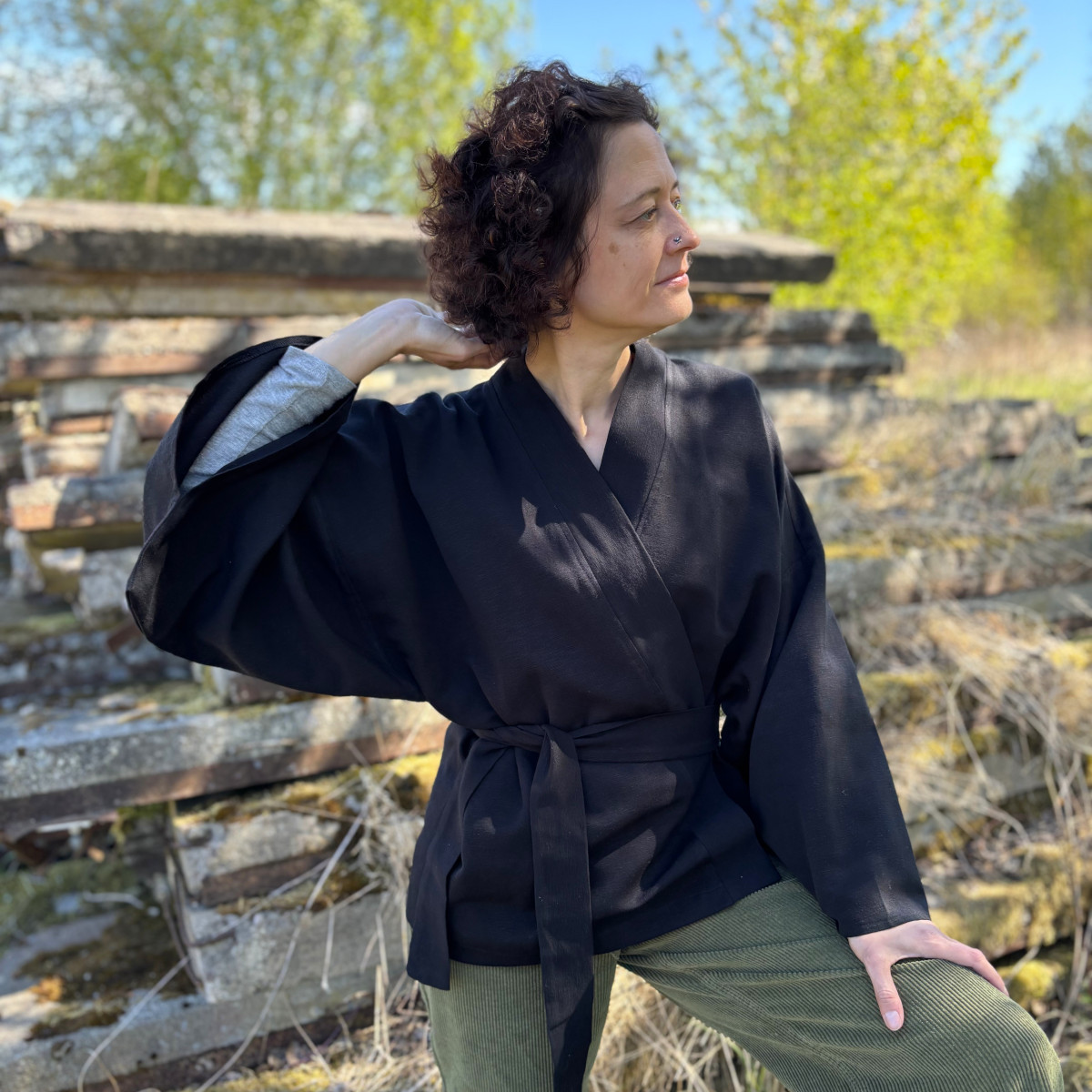 Kimono bawełniano-konopne czarne