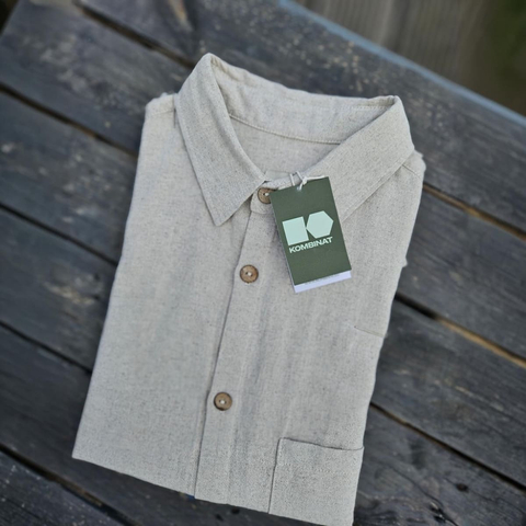 Short-sleeved cotton and hemp shirt, natural