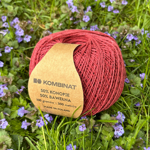 Hemp and cotton yarn, 100 g, brick color
