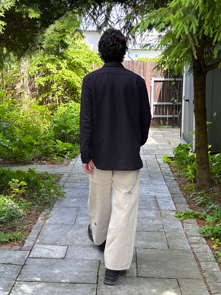 Men's black long-sleeved cotton and hemp shirt