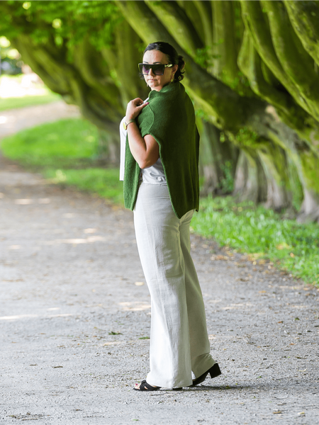 Women cotton-hemp pants with elastic waistband