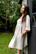 Cotton and hemp dress with red trim