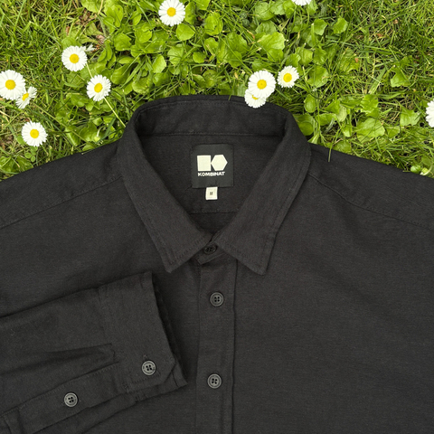 Men's black long-sleeved cotton and hemp shirt