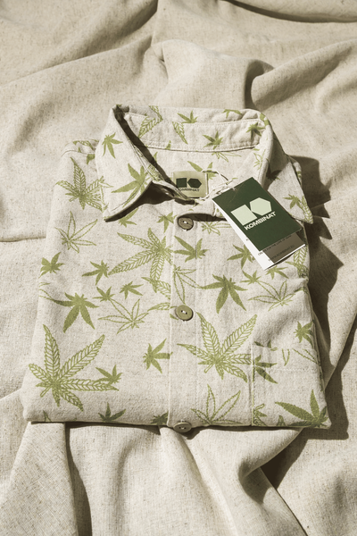 Short-sleeved cotton-hemp printed shirt