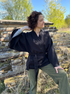 Cotton and hemp black kimono